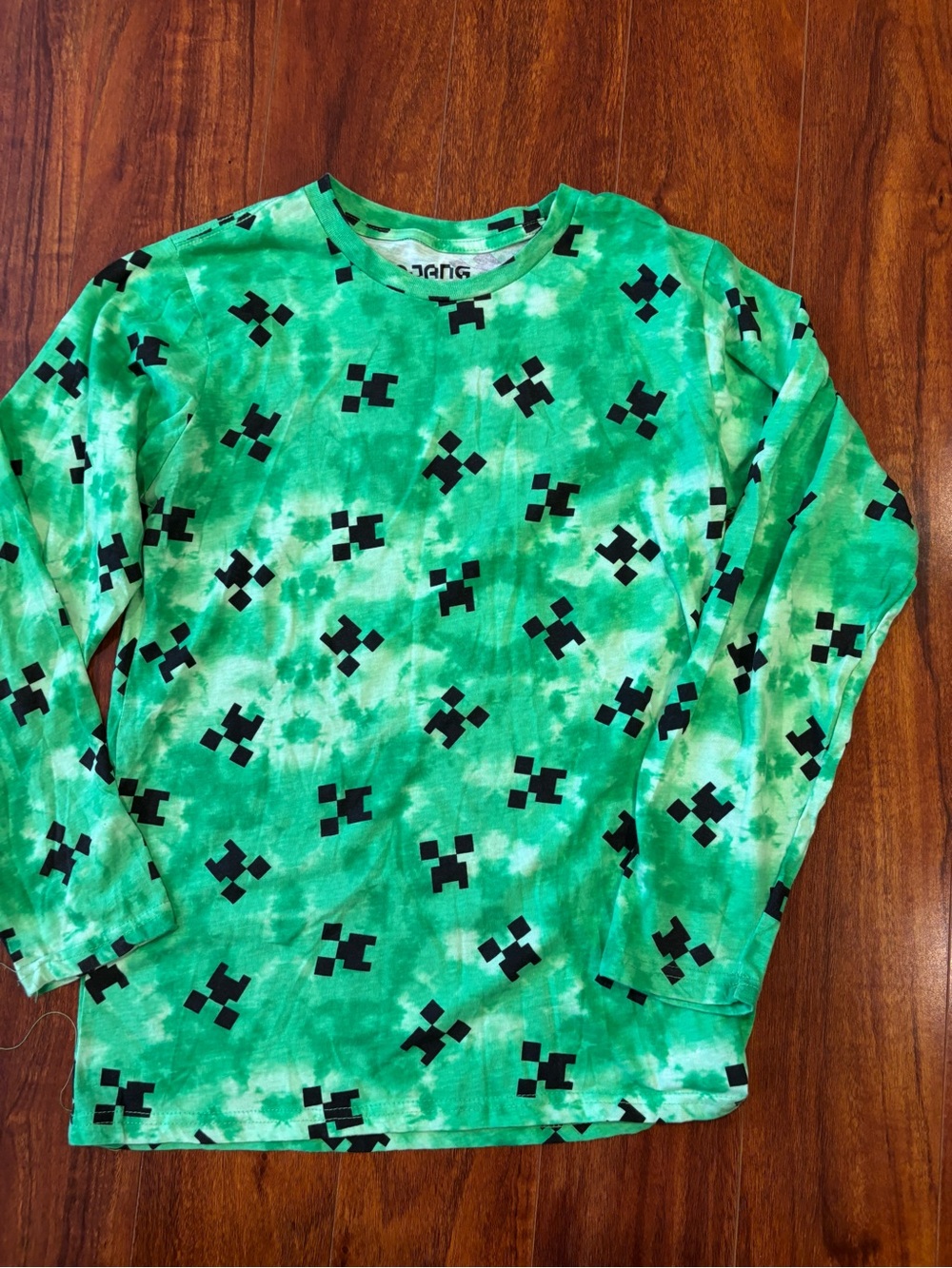 Green Tie-Dye Pixel Graphic Long Sleeve Tee for Kids